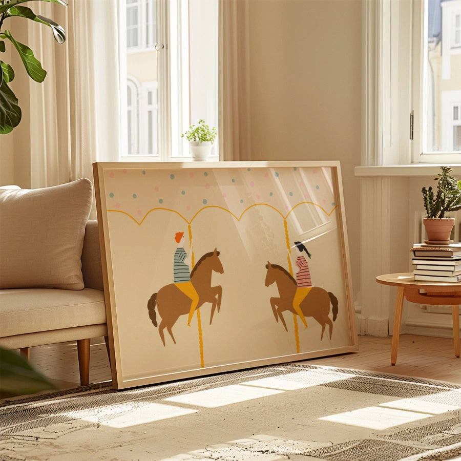 Carousel Horse Nursery Print – Cute Animal Wall Art for Kids