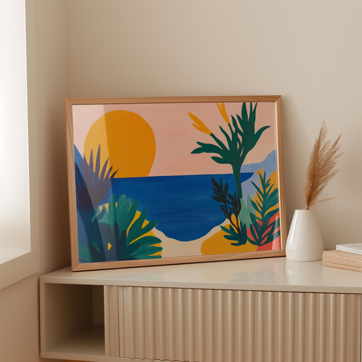 Tropical Sunset Wall Art – Bold Jungle Beach Print