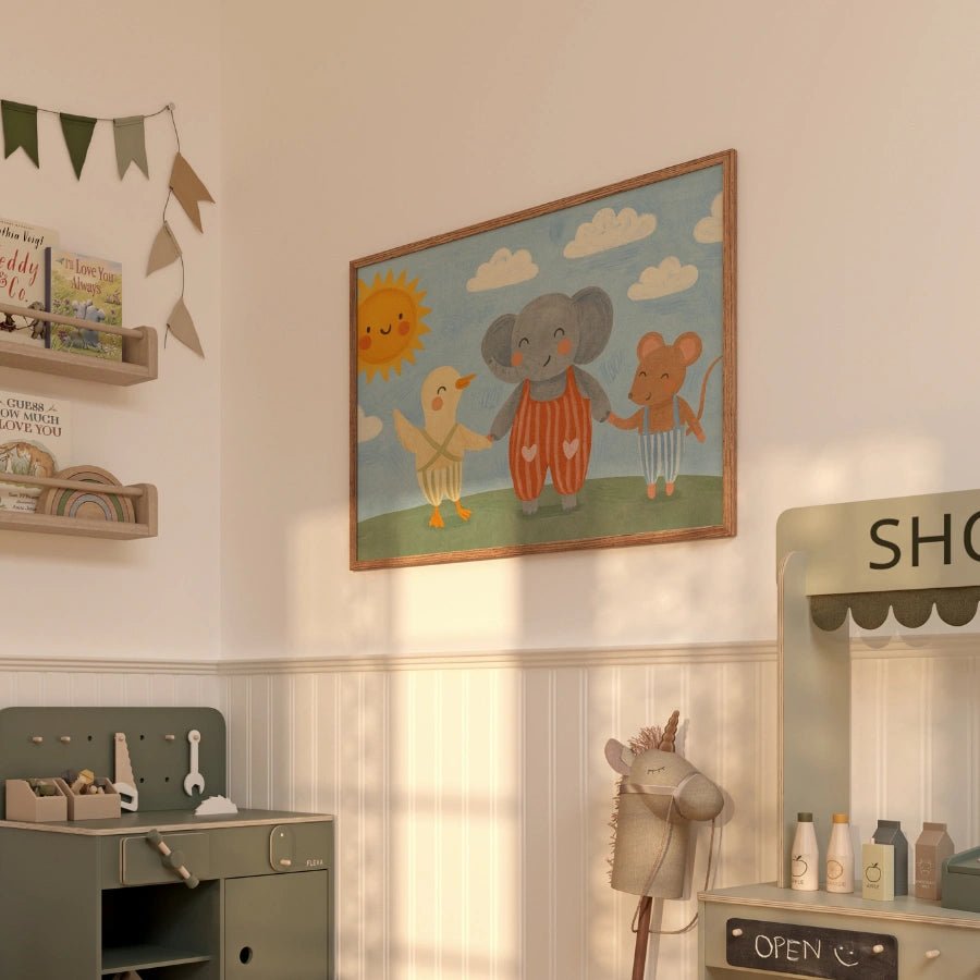 Elephant Duck and Mouse Nursery Print - Cute Animal Friends Wall Art