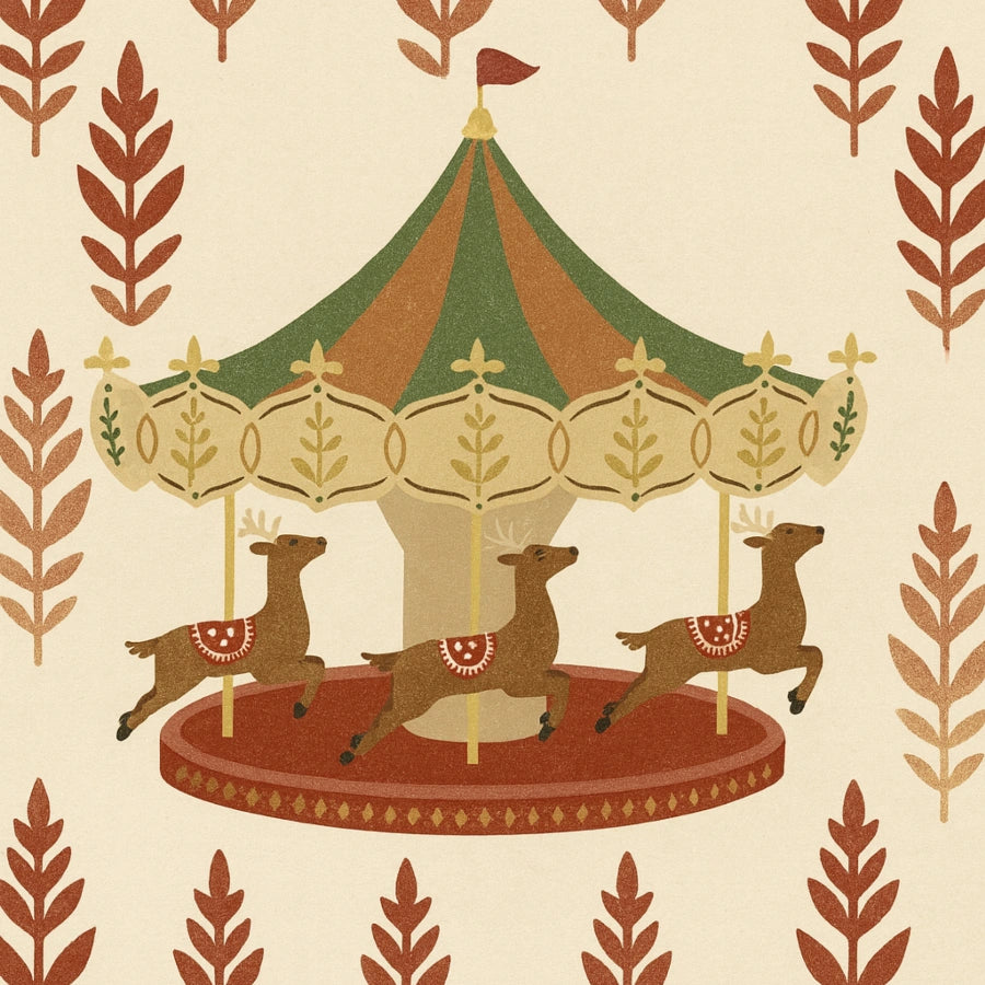 Christmas Carousel Wall Art – Festive Reindeer Ride Illustration