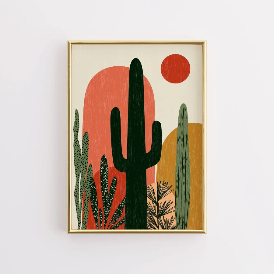 Wandbild „Kaktus-Wüste“ – Minimalistischer Boho-Südwest-Druck 
