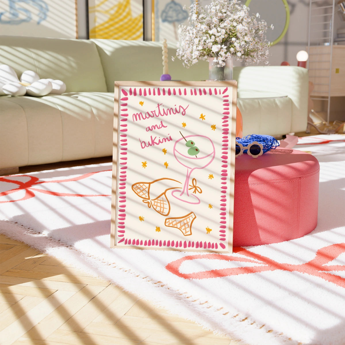 Martinis and Bikini Wall Art Print - Fun Summer Cocktail Print