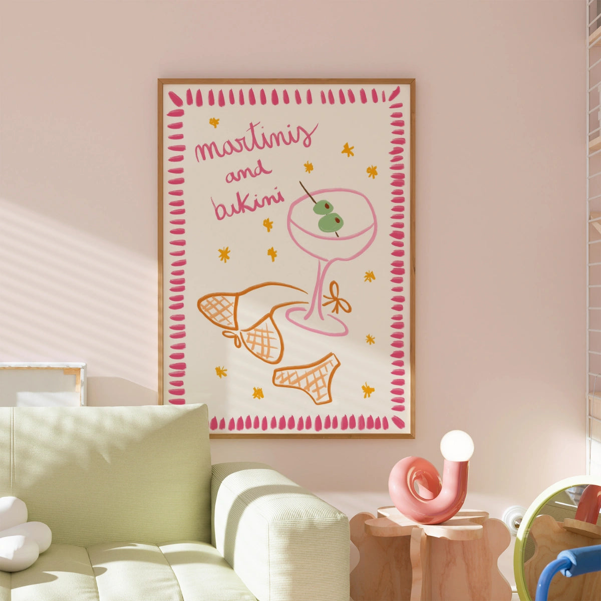 Martinis and Bikini Wall Art Print - Fun Summer Cocktail Print