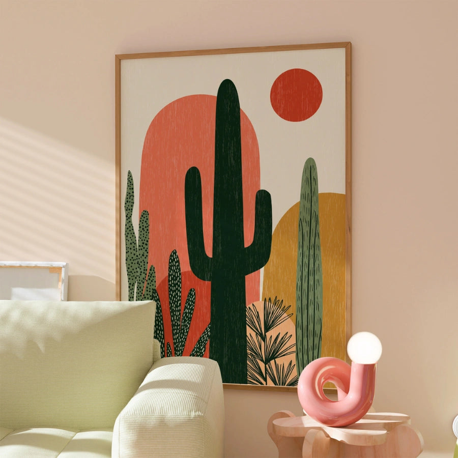 Wandbild „Kaktus-Wüste“ – Minimalistischer Boho-Südwest-Druck 