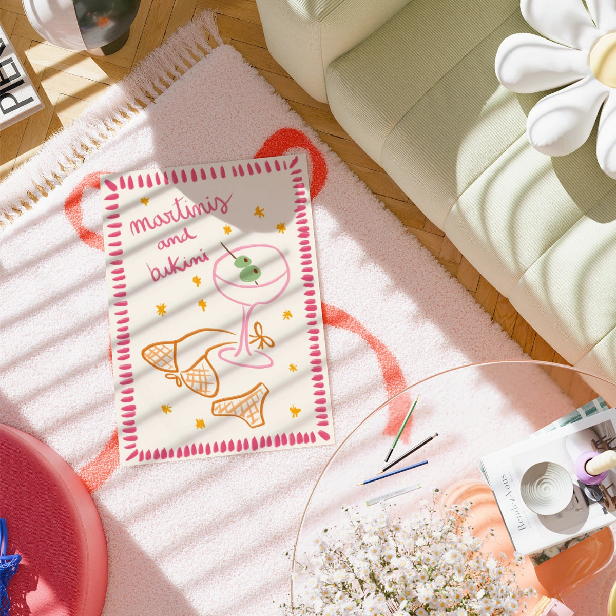 Martinis and Bikini Wall Art Print - Fun Summer Cocktail Print