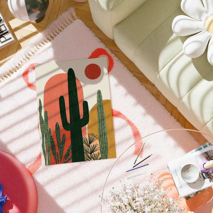 Wandbild „Kaktus-Wüste“ – Minimalistischer Boho-Südwest-Druck 