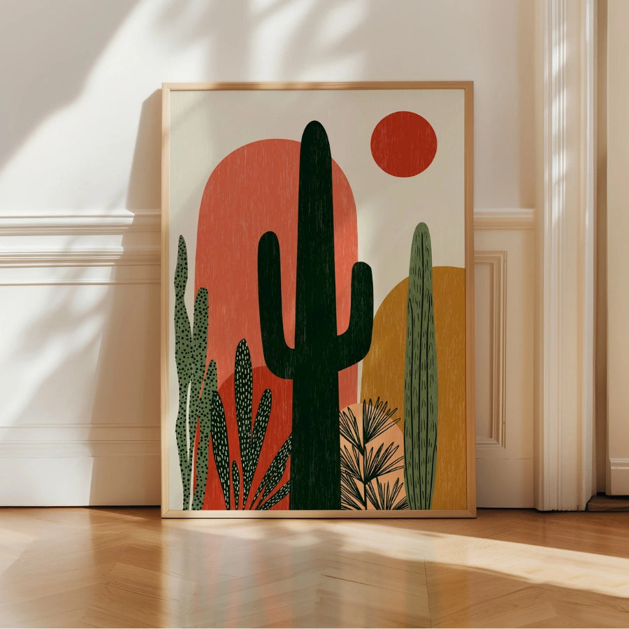 Wandbild „Kaktus-Wüste“ – Minimalistischer Boho-Südwest-Druck 