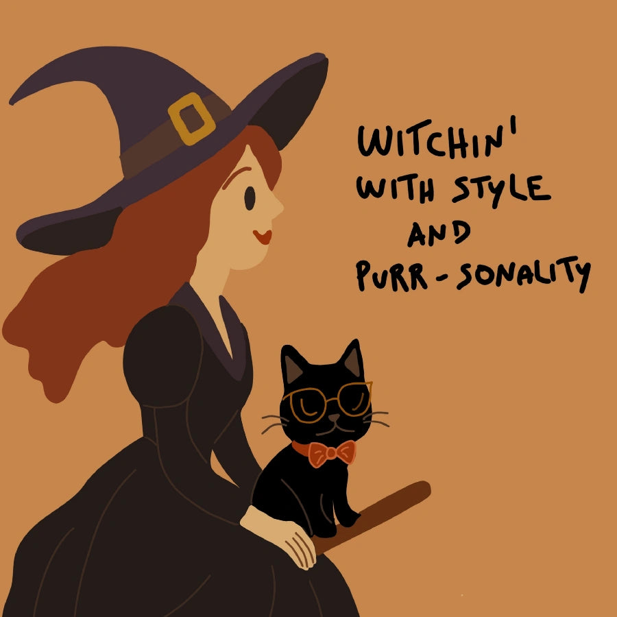 Witch and Cat Wall Art – Cute Halloween Print