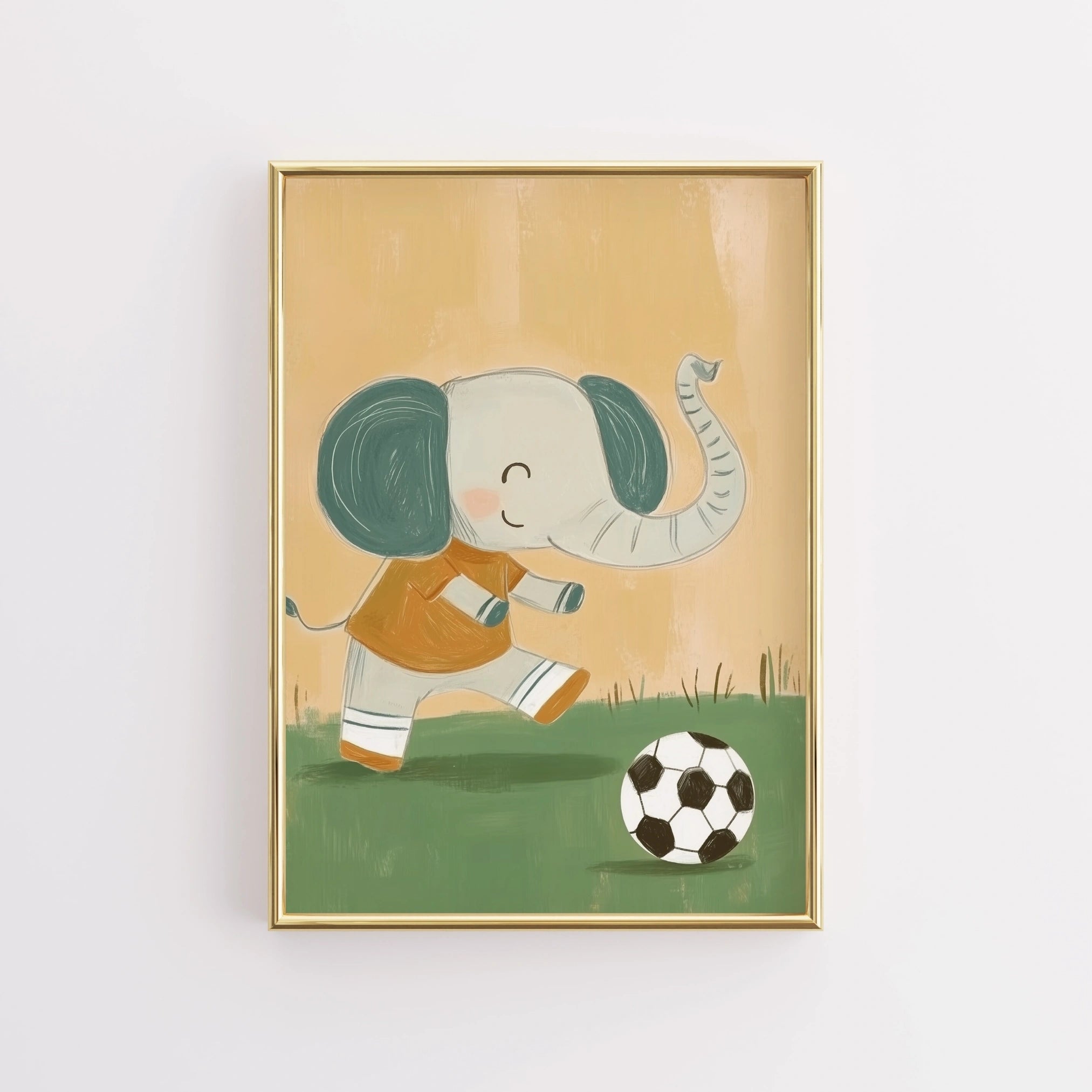 Soccer Elephant Wall Art – Football Nursery Print
