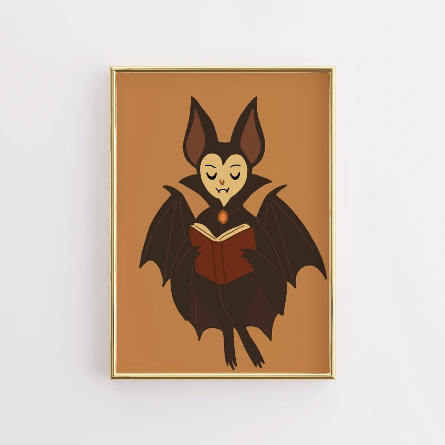 Reading Bat Wall Art – Cute Halloween Bat Print