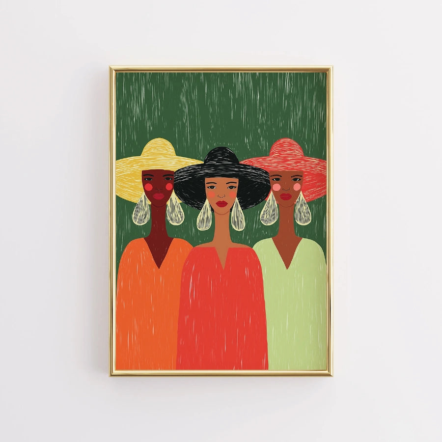 Sisterhood Wall Art – Stampa di un trio di ritratti femminili audaci 
