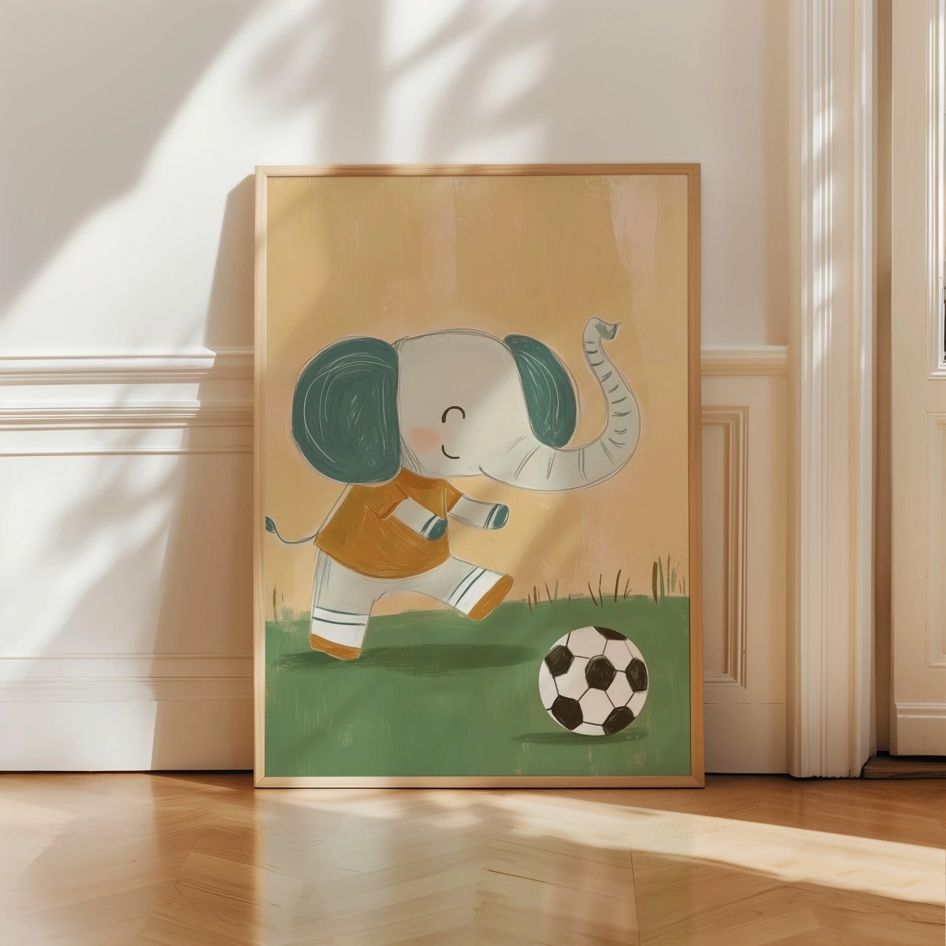 Soccer Elephant Wall Art – Football Nursery Print