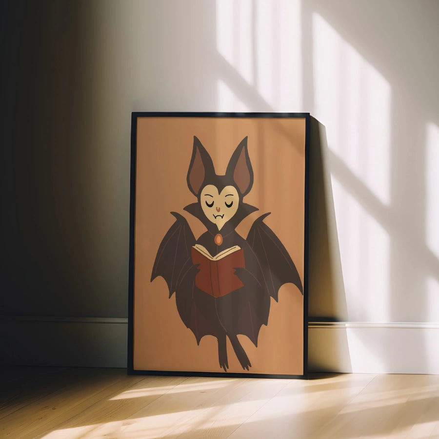 Reading Bat Wall Art – Cute Halloween Bat Print