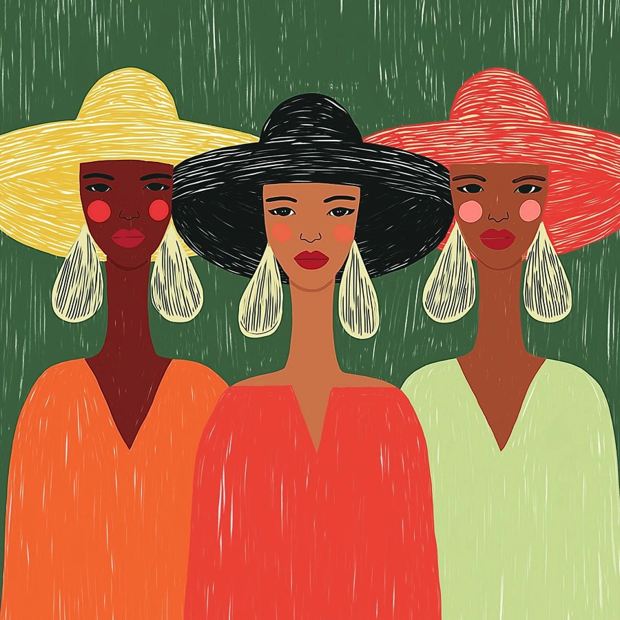 Sisterhood Wall Art – Stampa di un trio di ritratti femminili audaci 