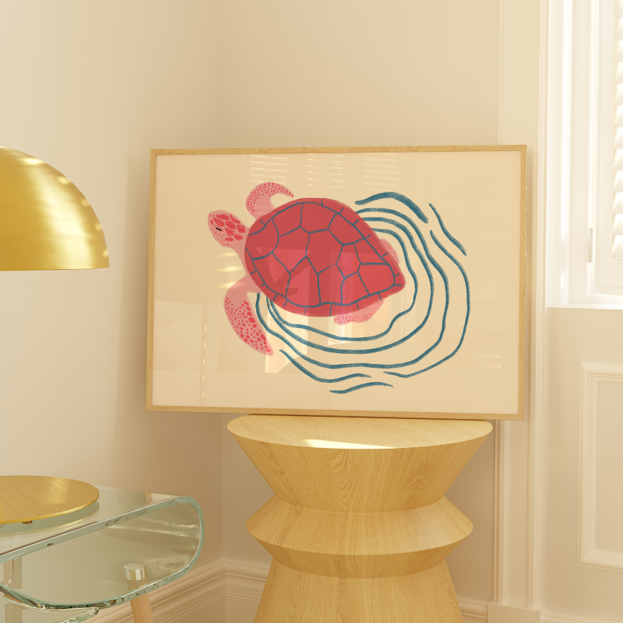 Sea Turtle Print – Pink Coastal Wall Art
