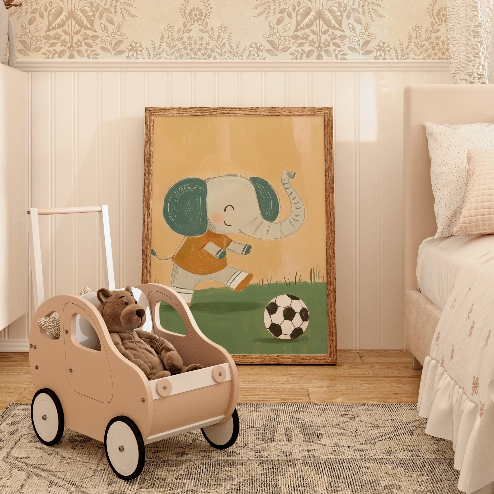 Soccer Elephant Wall Art – Football Nursery Print