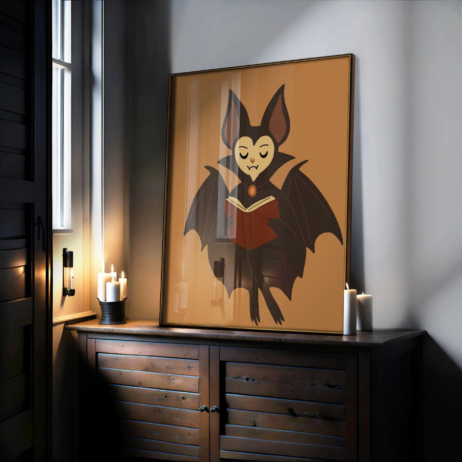Reading Bat Wall Art – Cute Halloween Bat Print