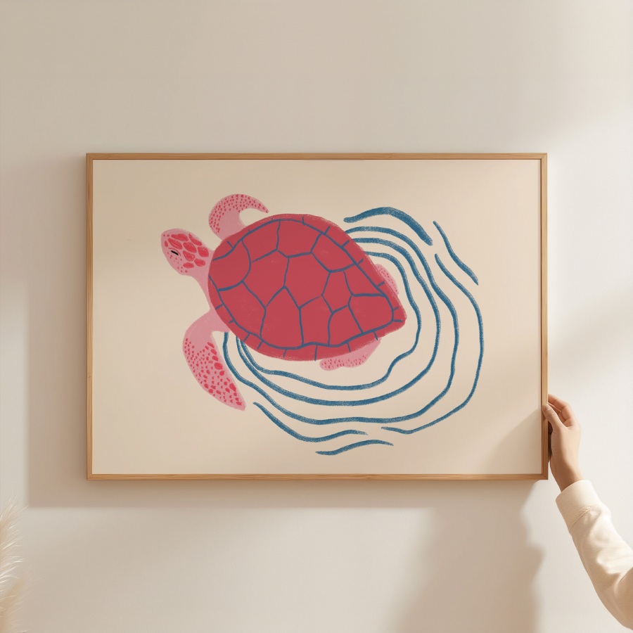 Sea Turtle Print – Pink Coastal Wall Art