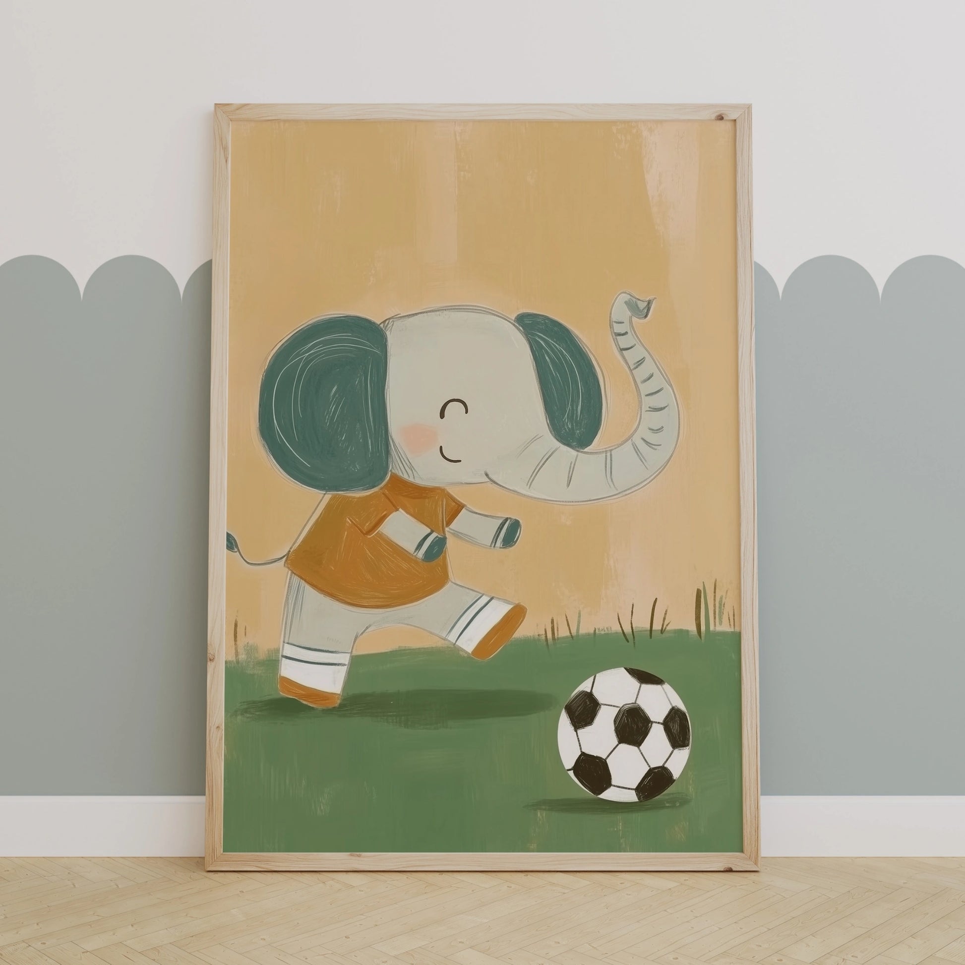 Soccer Elephant Wall Art – Football Nursery Print