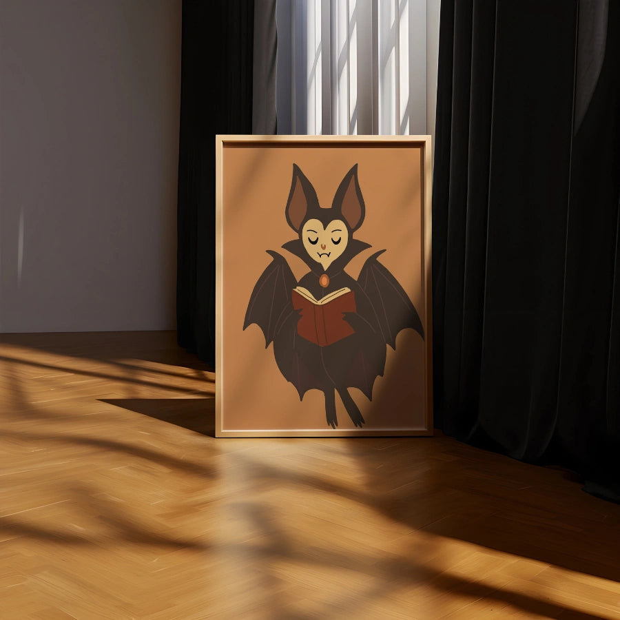 Reading Bat Wall Art – Cute Halloween Bat Print