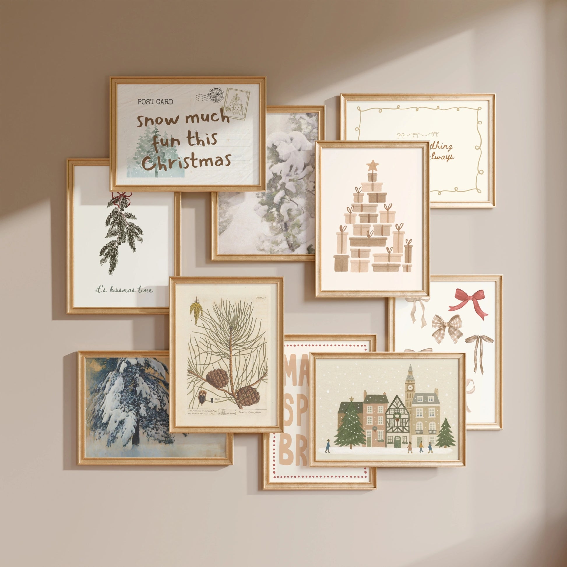 Hand-Drawn Neutral Holiday Set of 16 Prints