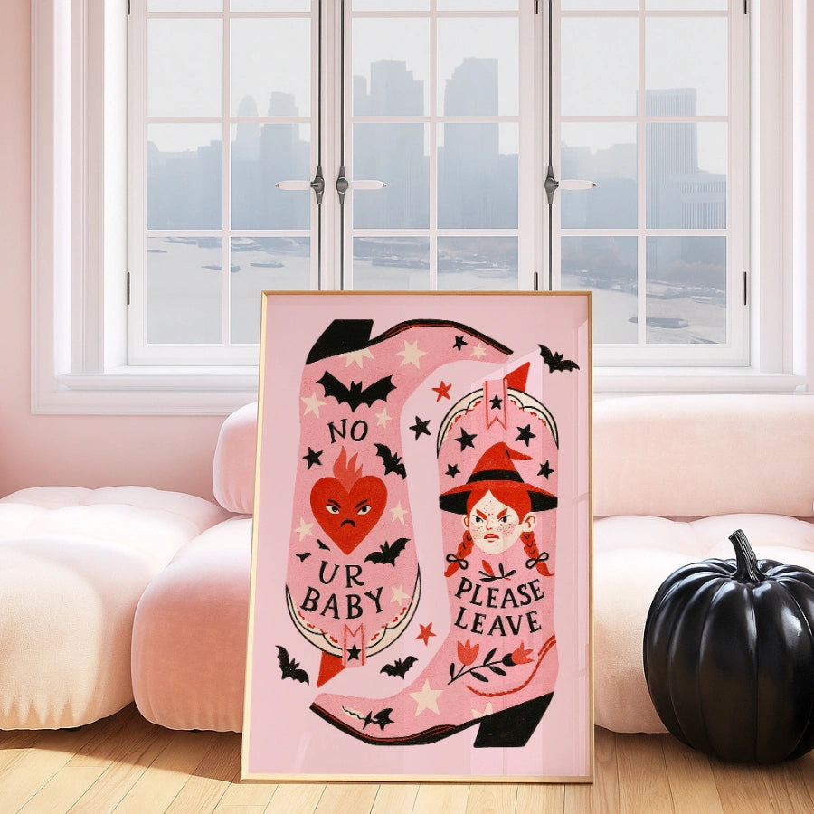 Sassy Witch Boots Wall Art – Pink Western Halloween Print