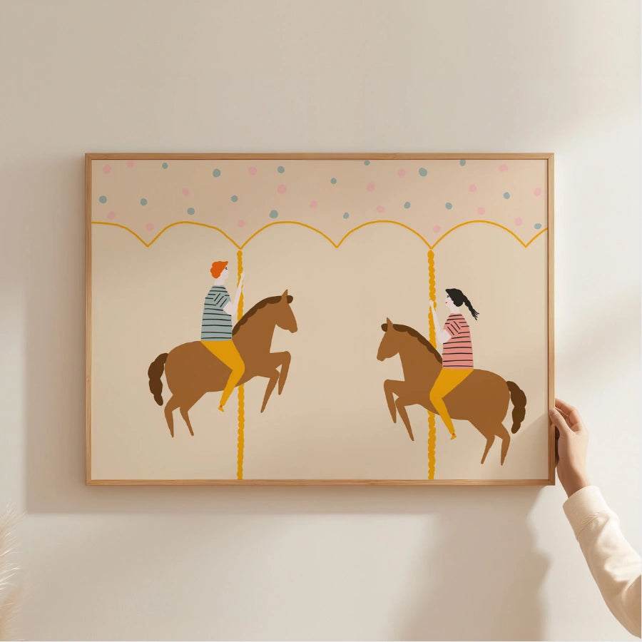 Carousel Horse Nursery Print – Cute Animal Wall Art for Kids