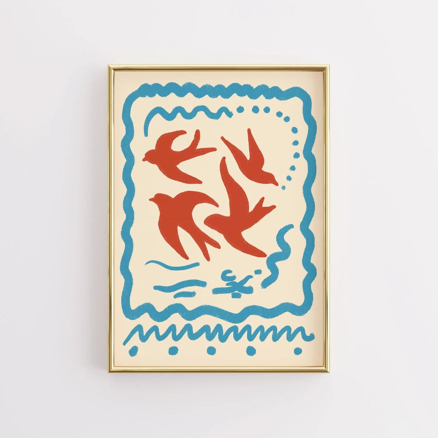 Swallow Birds Boho Wall Art – Stampa estetica bohémien 