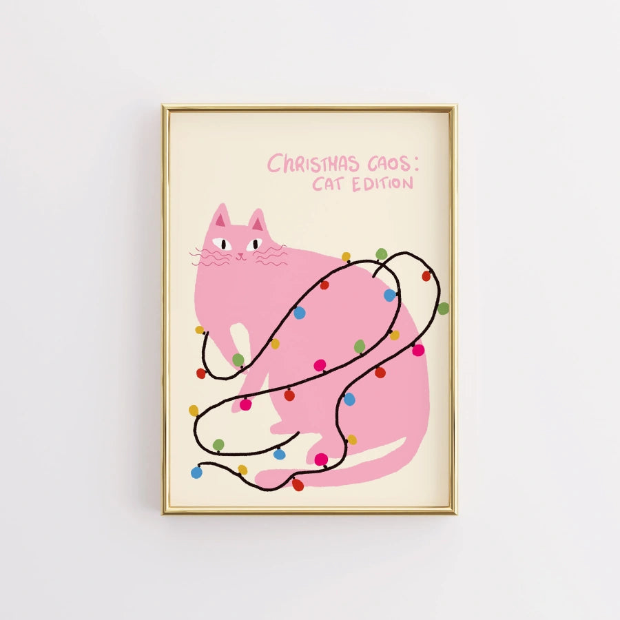 Gatto del Caos Natalizio – Divertente decorazione murale natalizia rosa