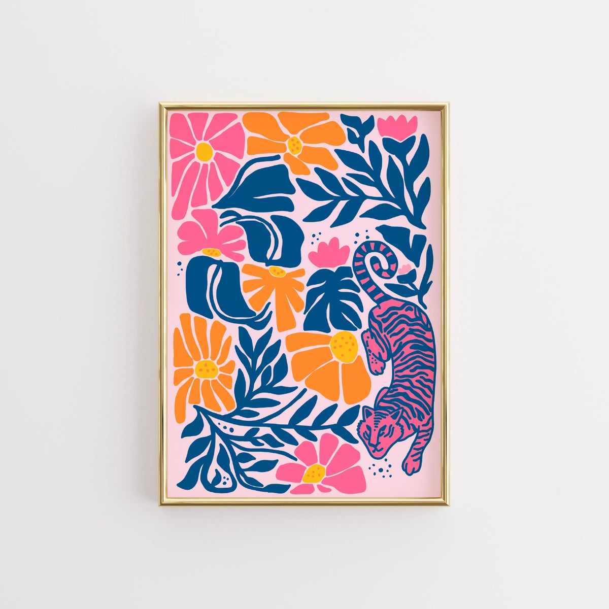 Floral Tiger Print – Bold Jungle Wall Art in Pink and Orange