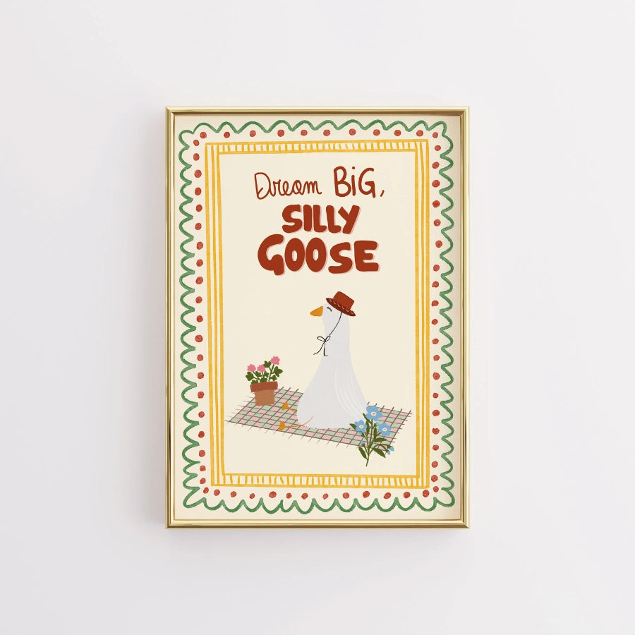 Silly Goose Nursery Print - Dream Big Animal Wall Art for Kids