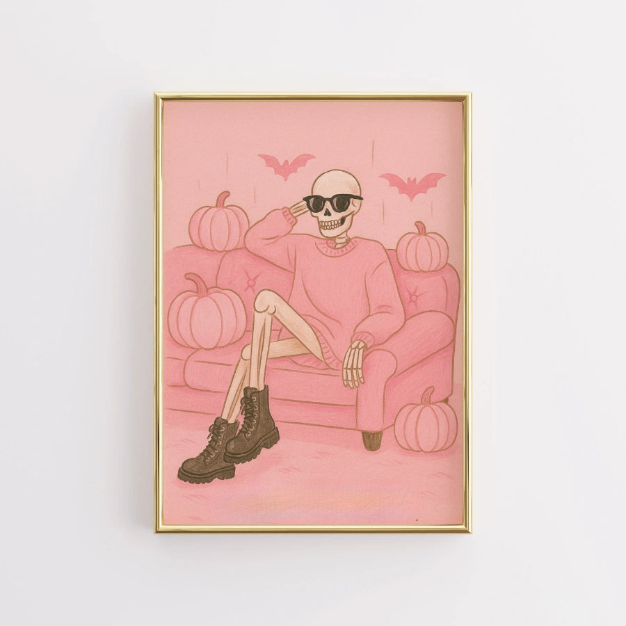 Funny Skeleton Halloween Printable – Pink Preppy Couch Vibes Wall Art