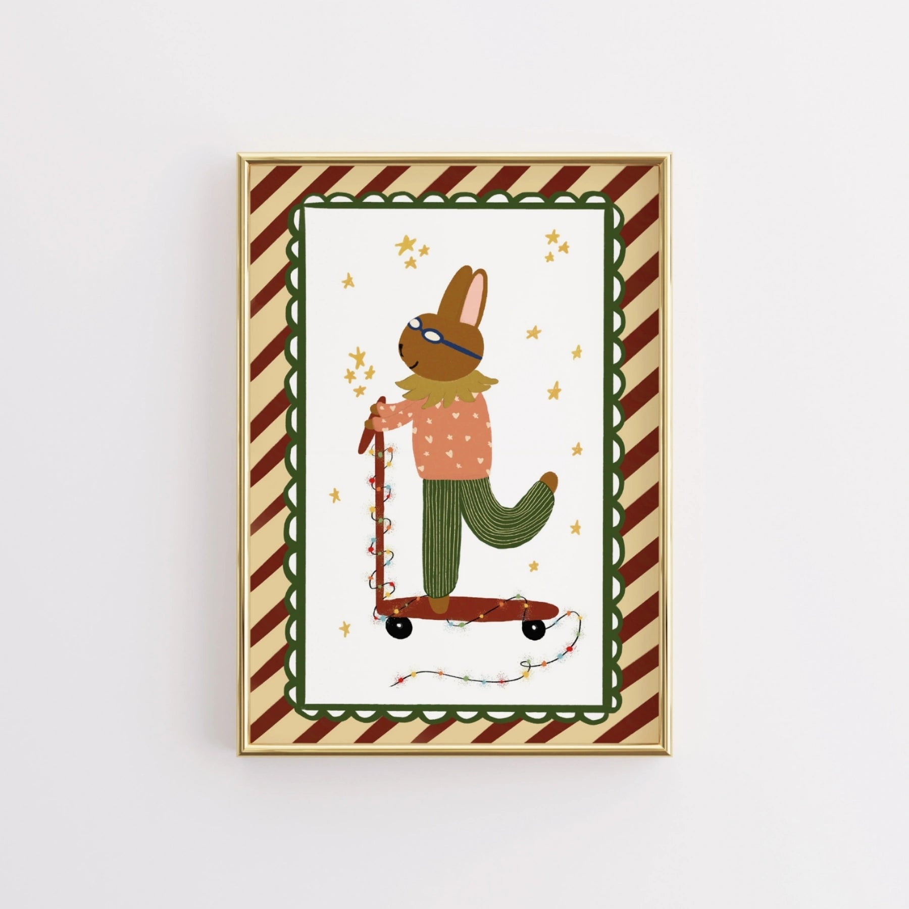 Christmas Bunny on Scooter Nursery Print