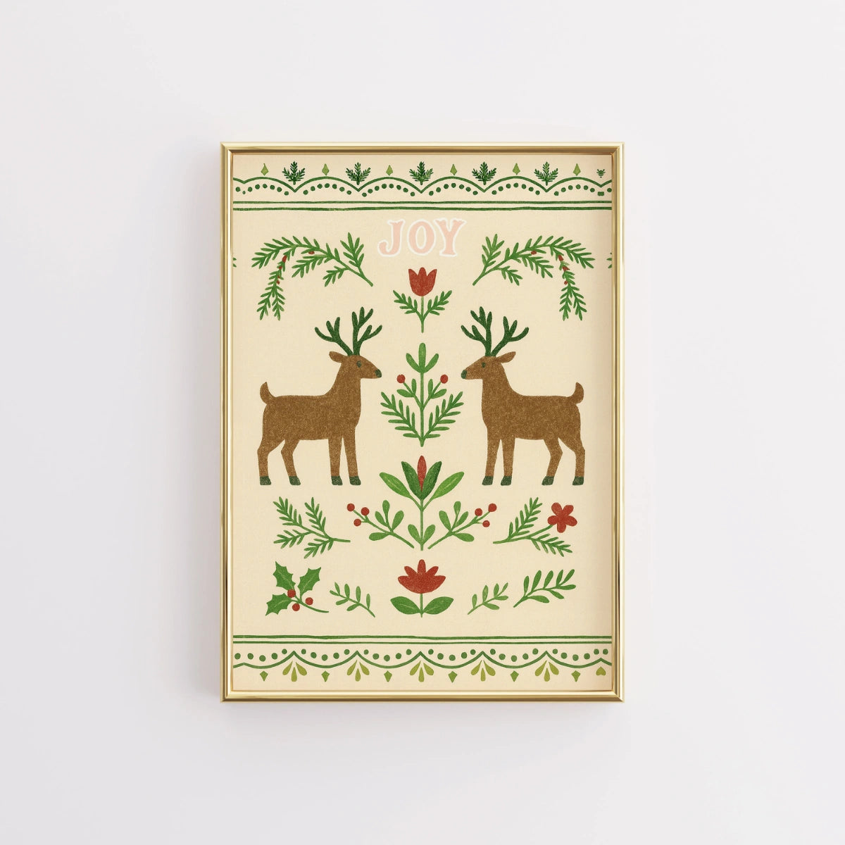 Joy Reindeer Christmas Print