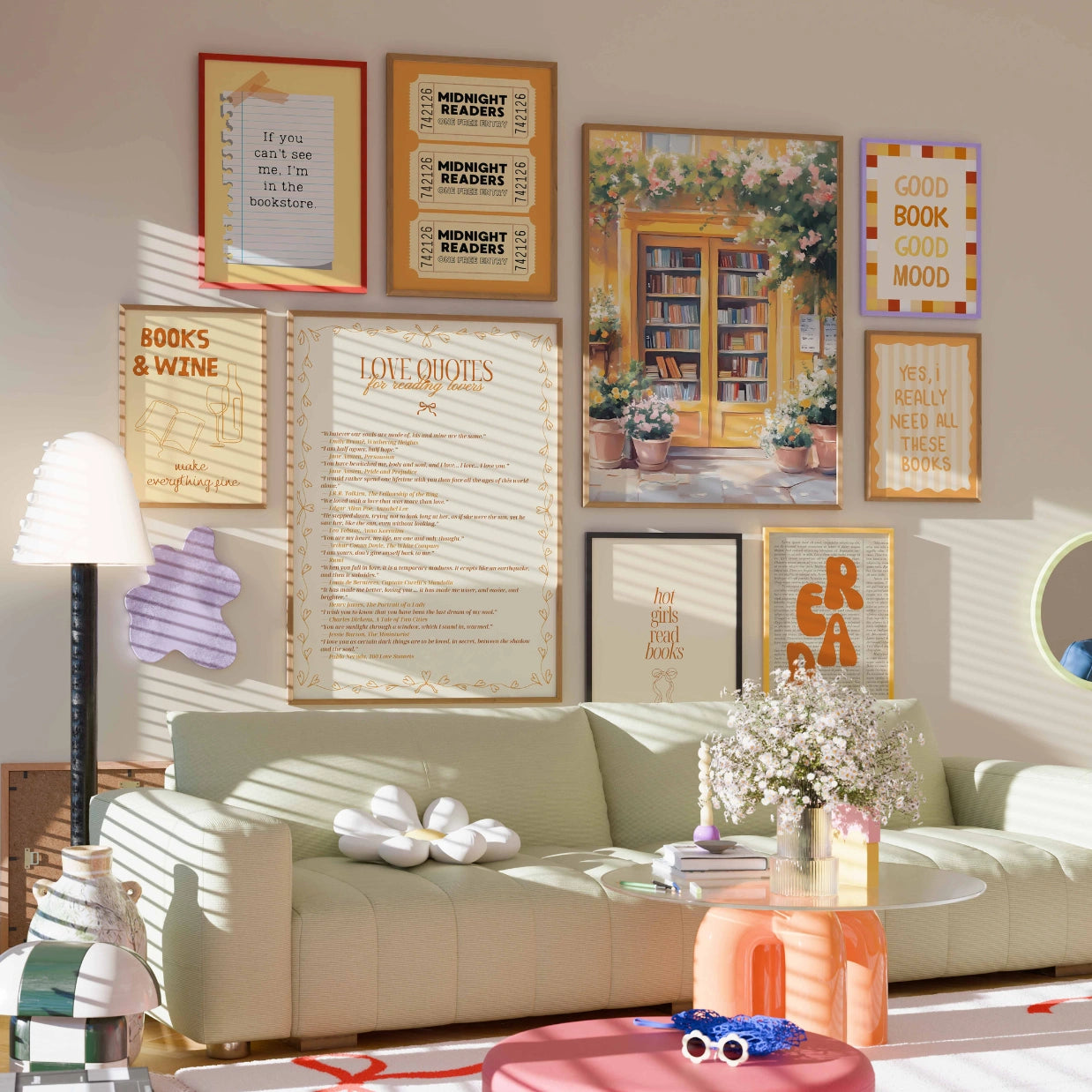 Handmade Yellow Bookish Decor, over 100 prints