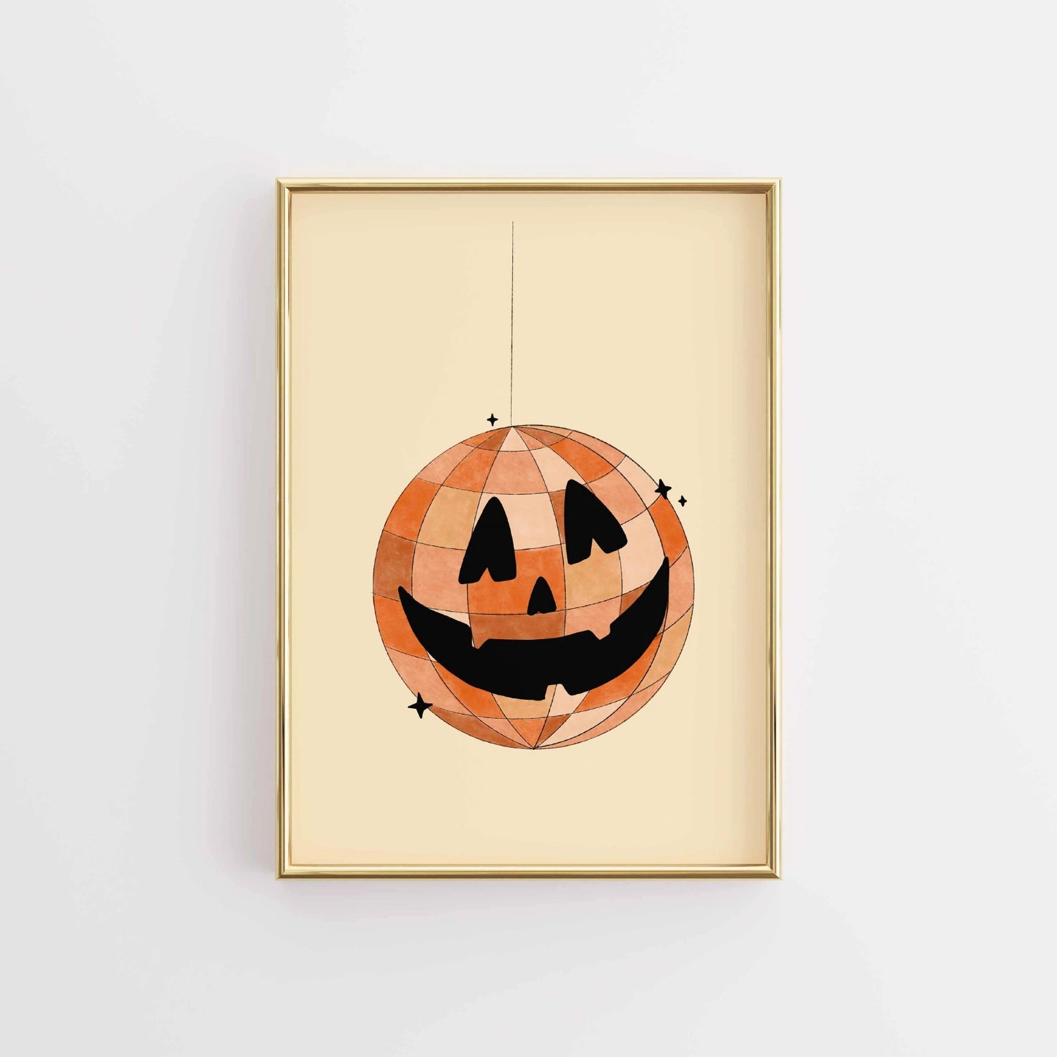 Kürbis-Diskokugel-Kunstdruck – Halloween-Wandkunst