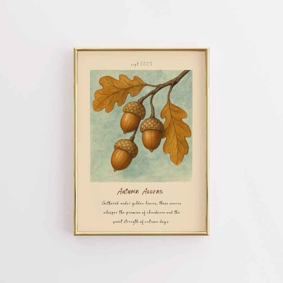 Autumn Acorns Wall Art – Rustic Thanksgiving Print