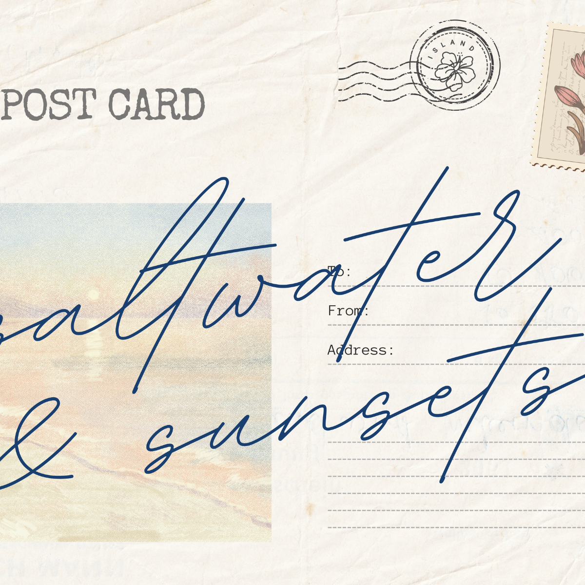 Saltwater and Sunsets Wall Art – Coastal Vintage Postcard Print