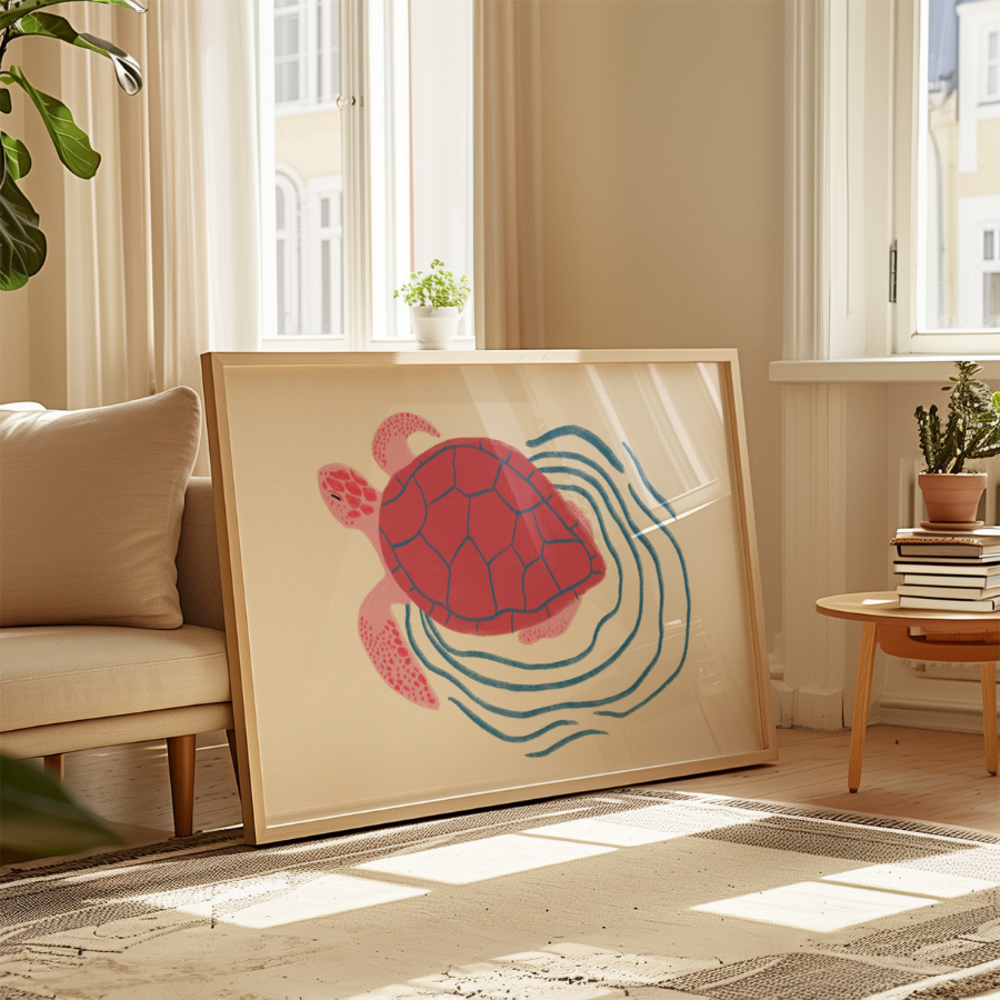 Sea Turtle Print – Pink Coastal Wall Art