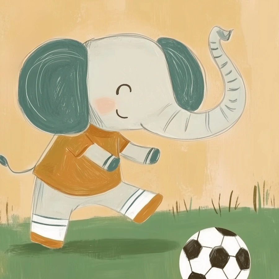 Soccer Elephant Wall Art – Football Nursery Print