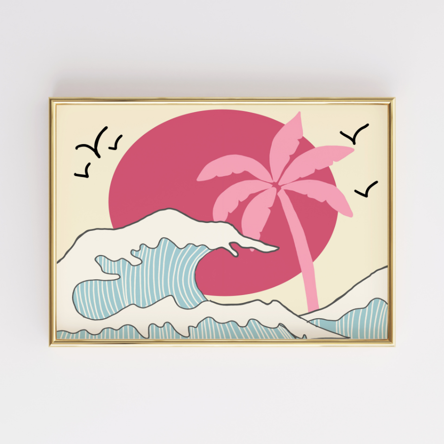 Tropical Wave Print – Retro Coastal Wall Art