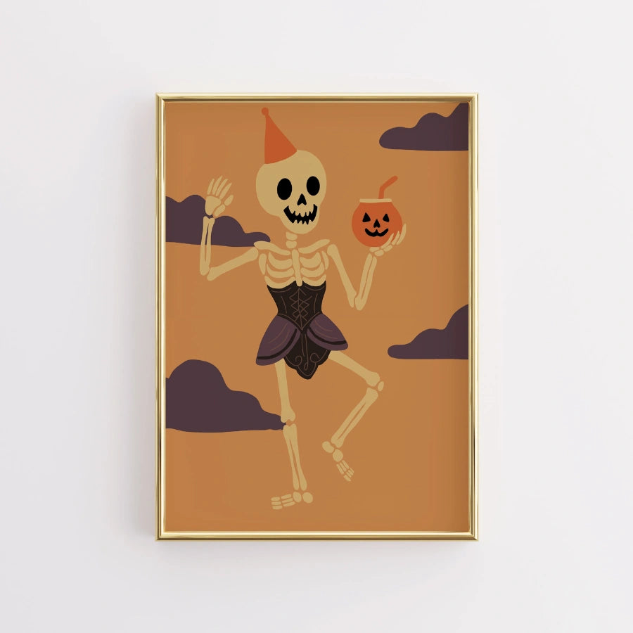 Dancing Skeleton Wall Art – Funny Halloween Print