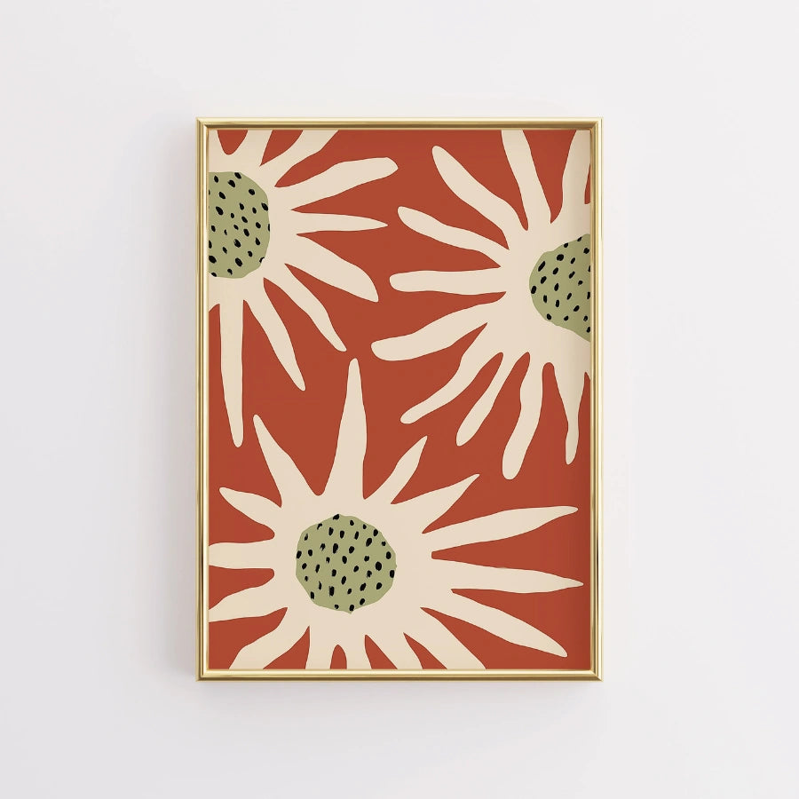 Arte murale con fiori in terracotta – Stampa astratta moderna a raggi di sole 