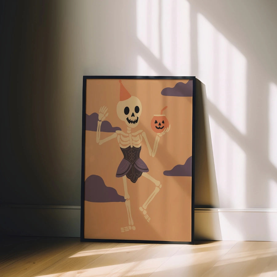 Dancing Skeleton Wall Art – Funny Halloween Print