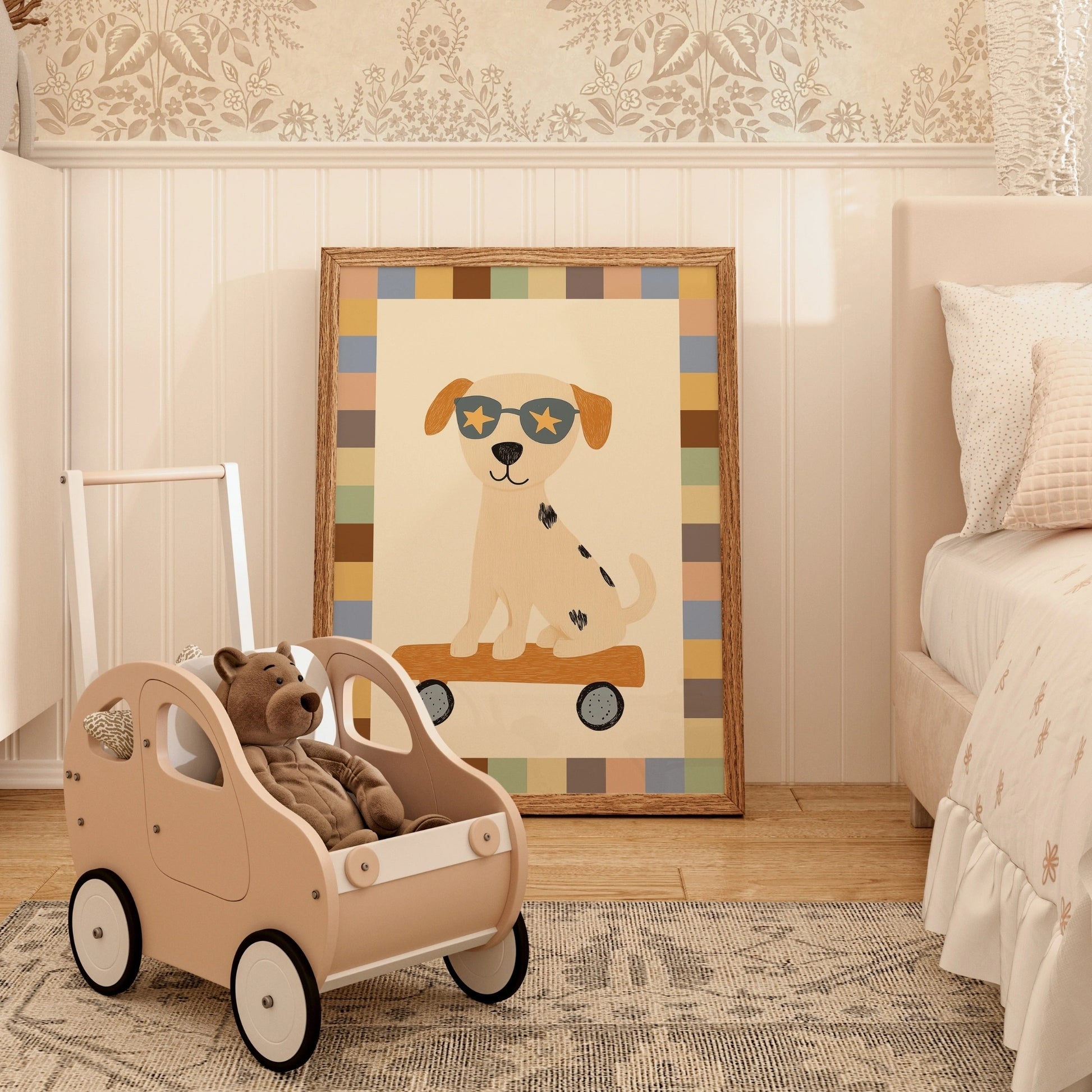 Skateboard Dog Wall Art – Cool Puppy Nursery Print