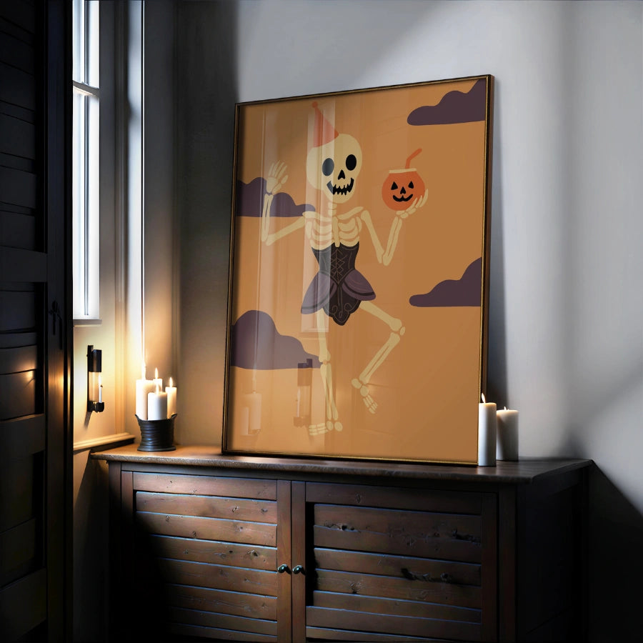 Dancing Skeleton Wall Art – Funny Halloween Print