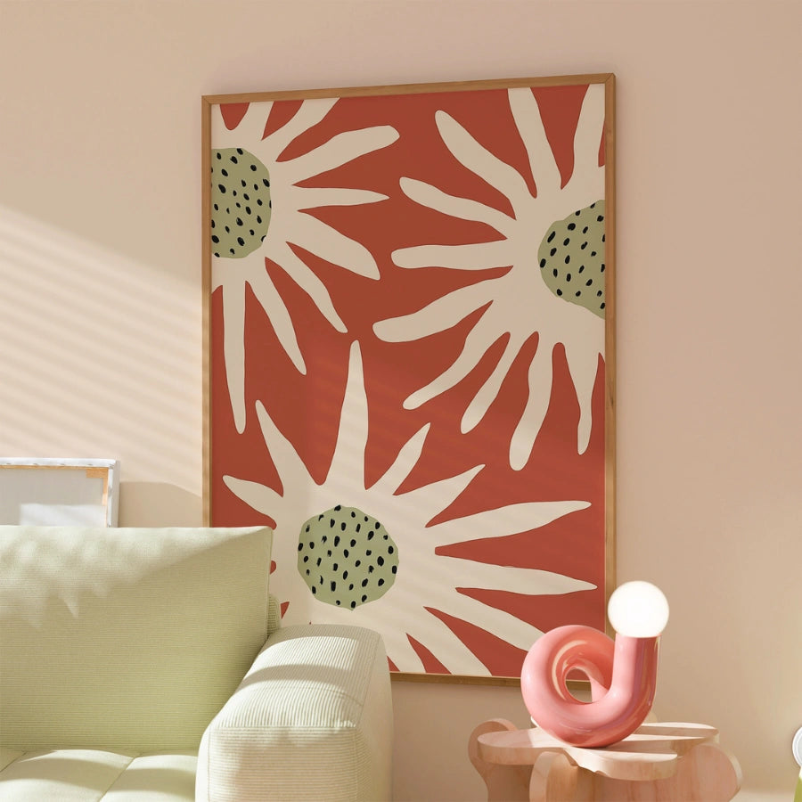 Arte murale con fiori in terracotta – Stampa astratta moderna a raggi di sole 