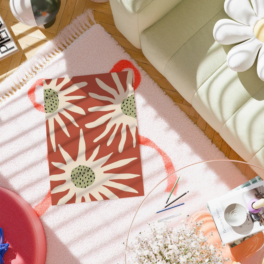 Arte murale con fiori in terracotta – Stampa astratta moderna a raggi di sole 