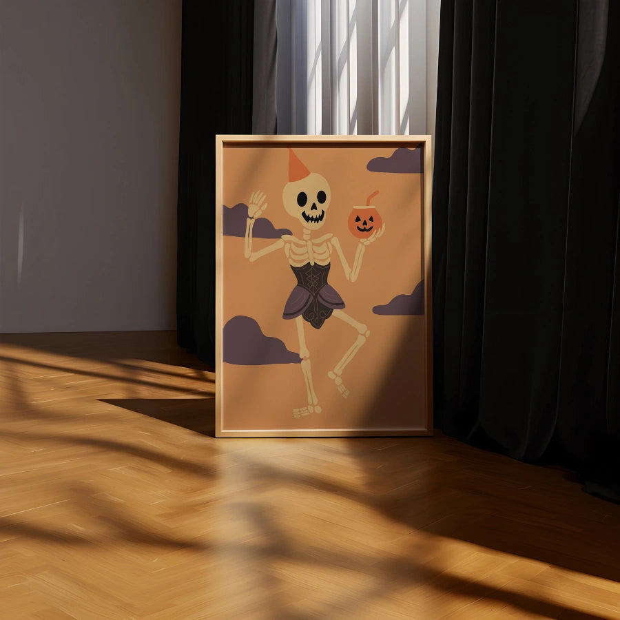 Dancing Skeleton Wall Art – Funny Halloween Print