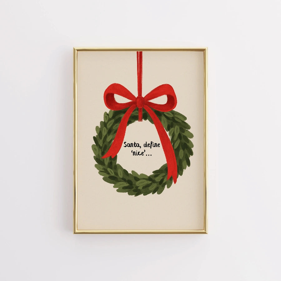 Christmas Wreath Bow Wall Art – Scandi Holiday Decor